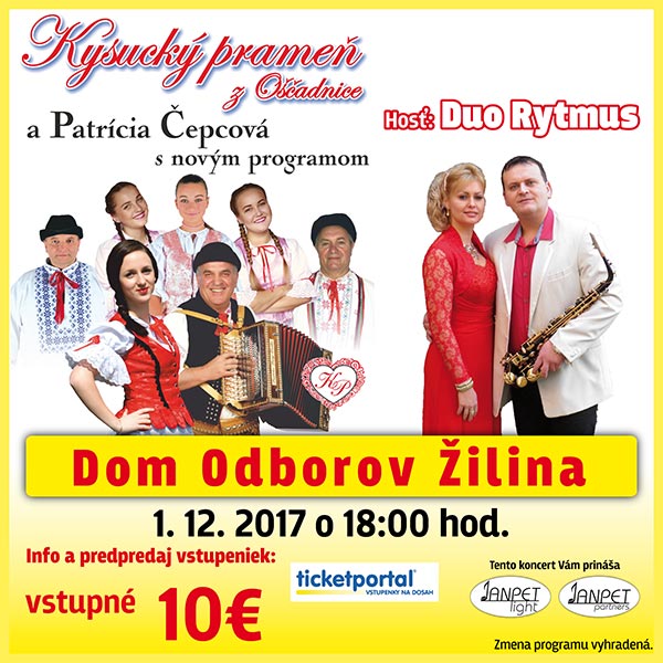 Koncert Kysucký prameň a hosť Duo Rytmus